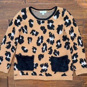 Tucker and Tate Animal Print Sweater with Black Fuzzy Pockets, size 6